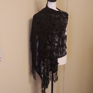 Elegant Black Velvet Burn Out Floral Scarf By Besarani